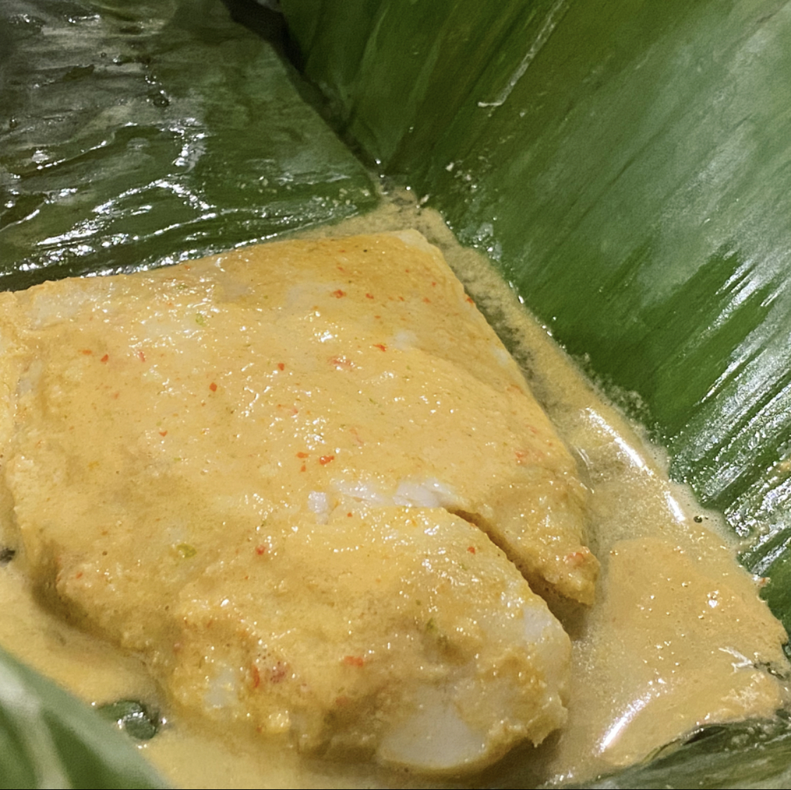 Asian-style fish baked in a banana leaf